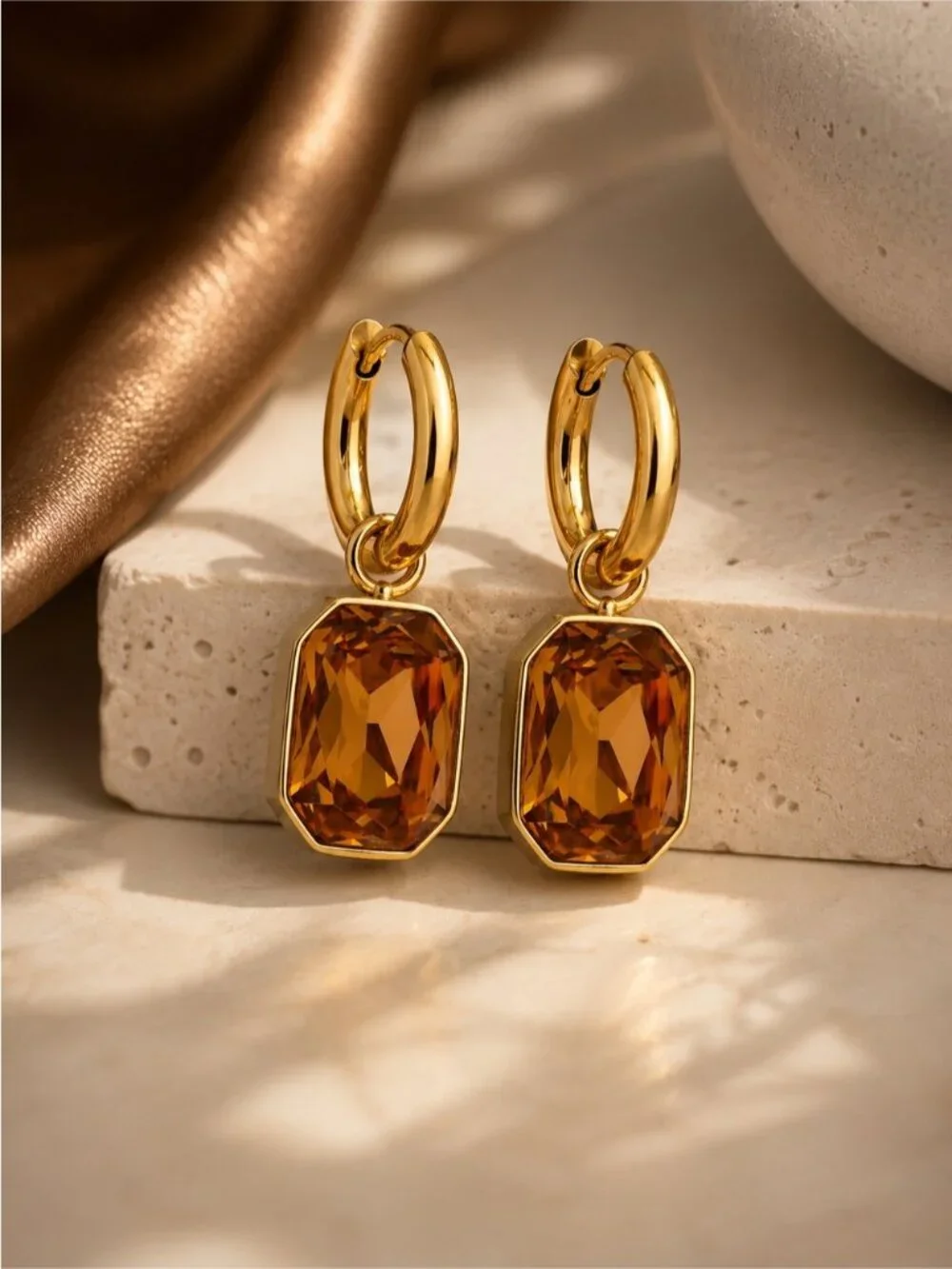 Gold-Tone Necklace and Earrings with Amber Stones